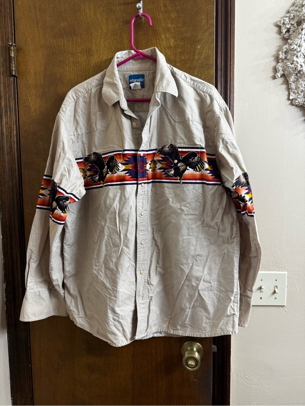 Wrangler Beige Western Eagle Stripe Shirt Jacket